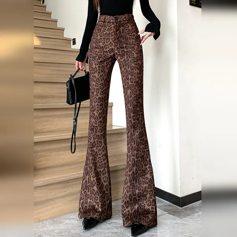 Wbwq Casual Pants Women's Leopard Print-12