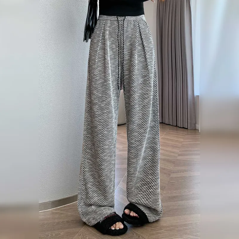 Wbwq Casual Pants Women's Diagonal Stripe Pattern-1