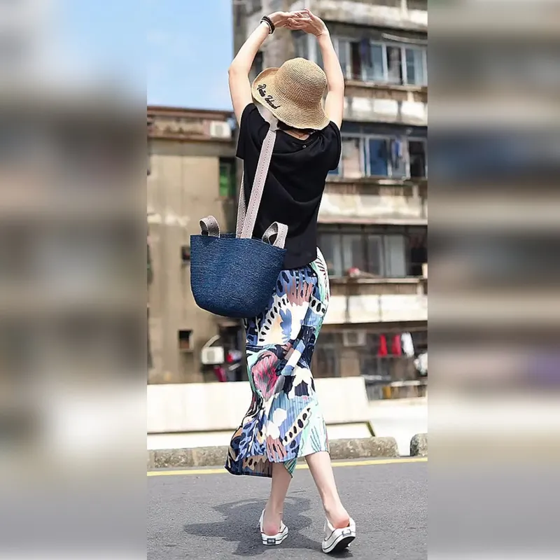 Wbwq Casual Long Skirts Women's Graffiti Floral-4