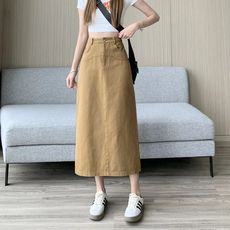 Wbwq Casual Long Skirt Women's Khaki-1