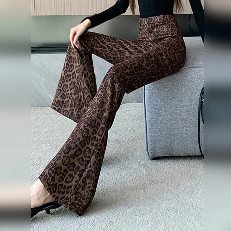 Wbwq Casual Pants Women's Leopard Print-9