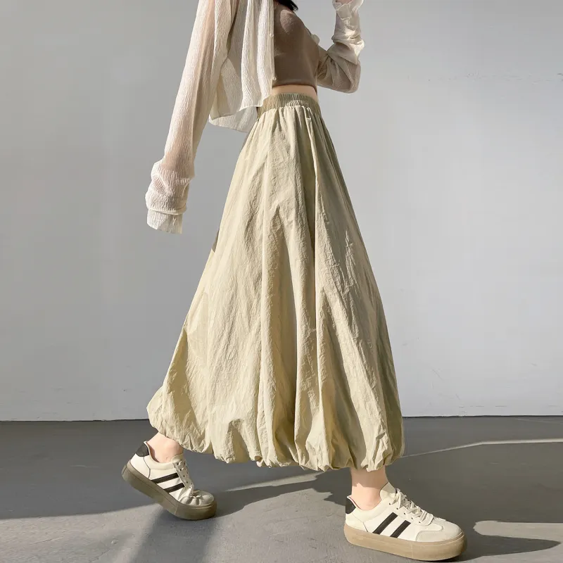 Wbwq Casual Long Skirt Women's Khaki-4