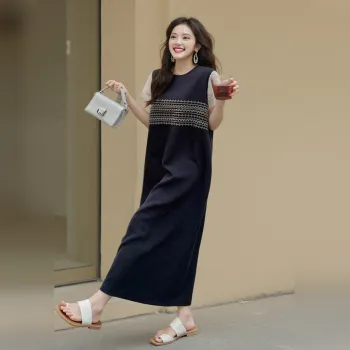 Wbwq Short Sleeved Dress Women's Navy Blue