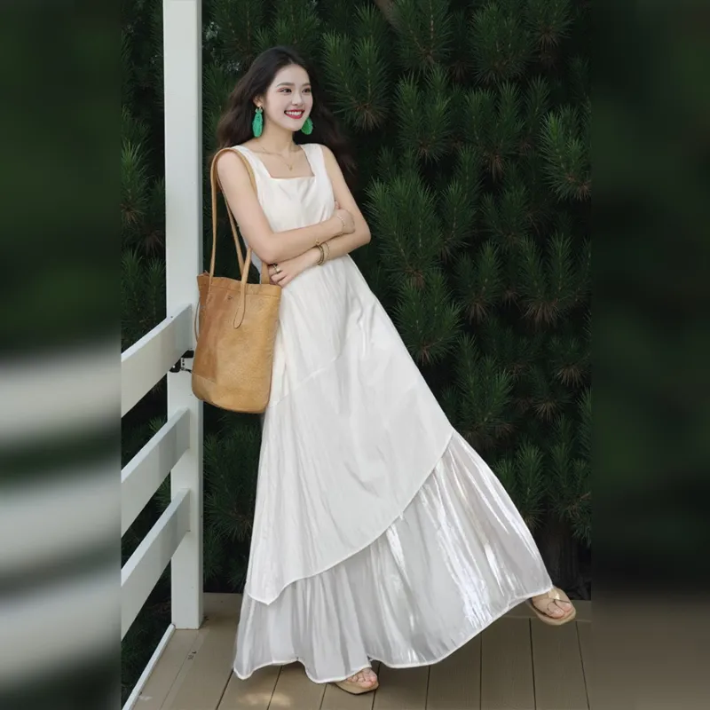 Wbwq Sleeveless Dresses Women's White-3