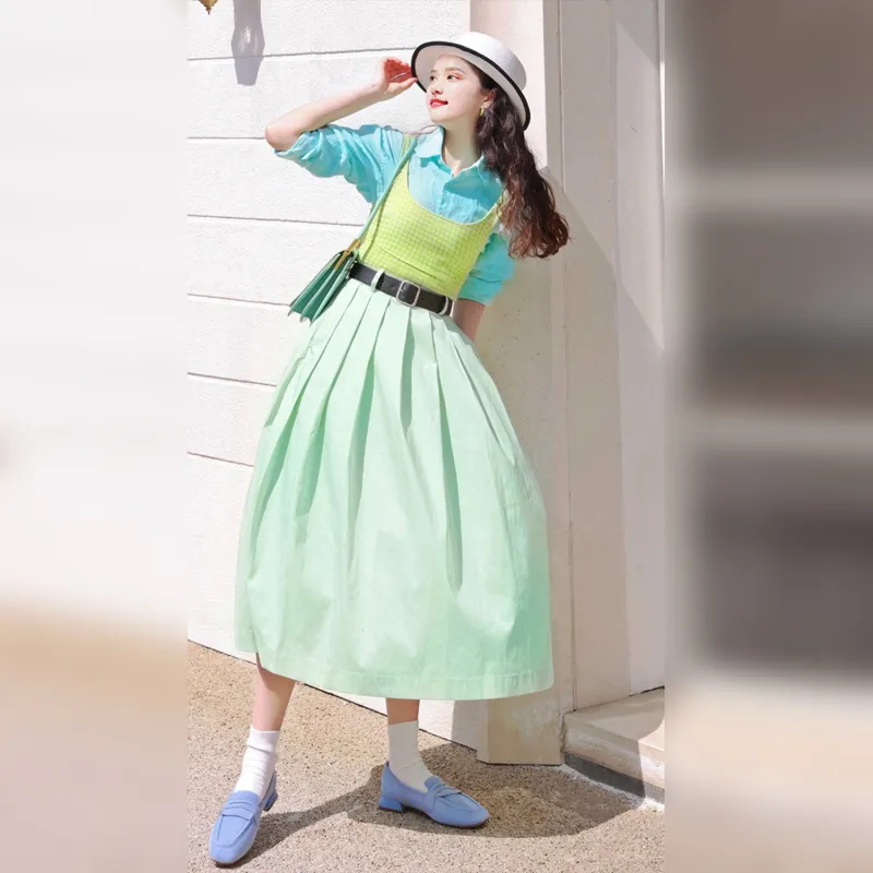 Wbwq Casual Long Skirts Women's Mint Green-1