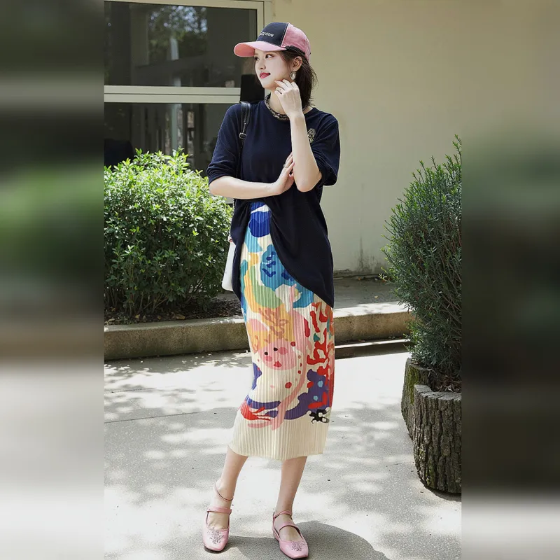 Wbwq Casual Long Skirt Women's Colorful Floral-3
