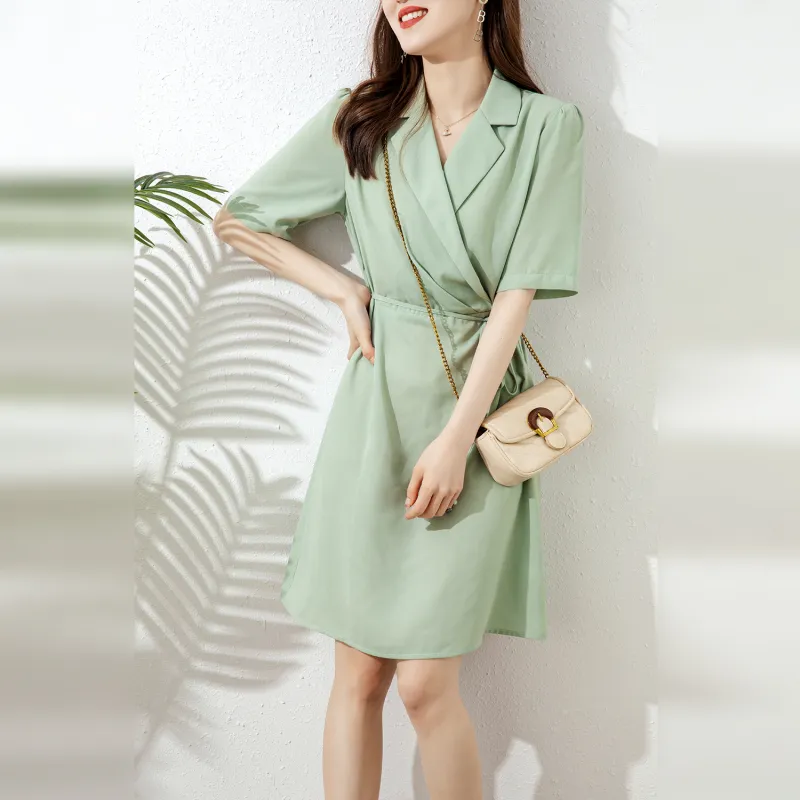 Wbwq Short Sleeved Dress Women's Vanilla Green-5
