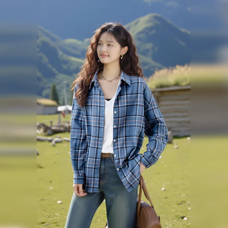 Wbwq Shirts Women's Blue Plaid-1