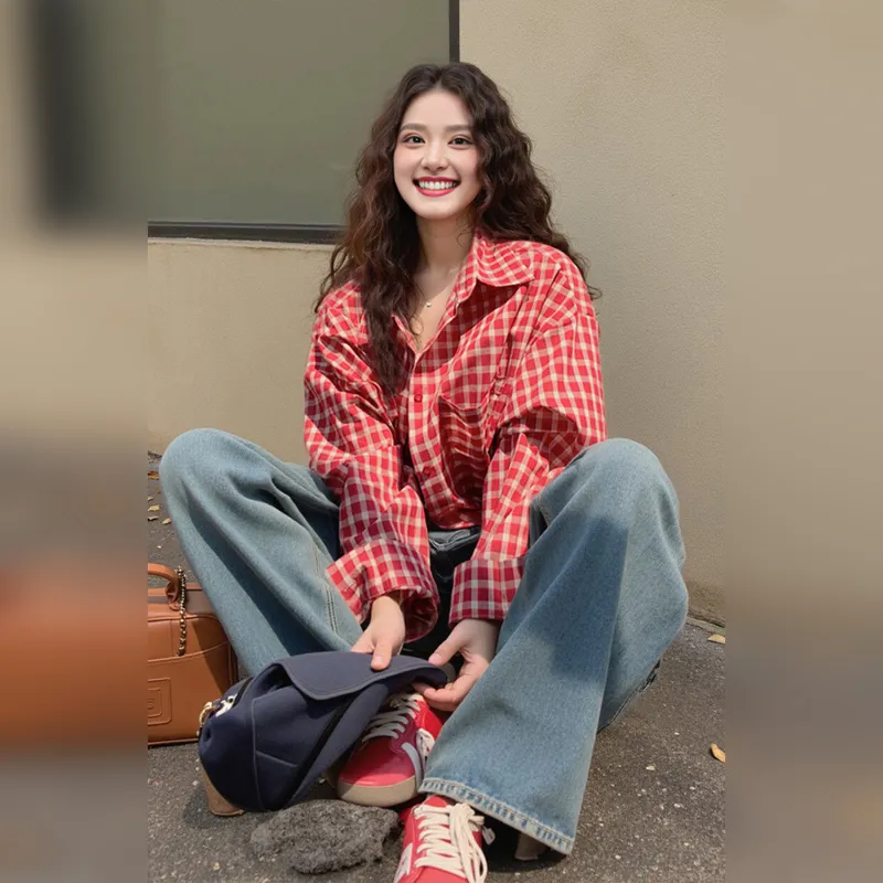 Wbwq Shirts Women's Red Plaid-4
