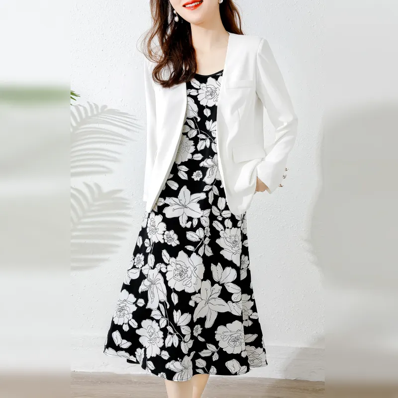 Wbwq Slip Dresses Women's Black And White Florals-3