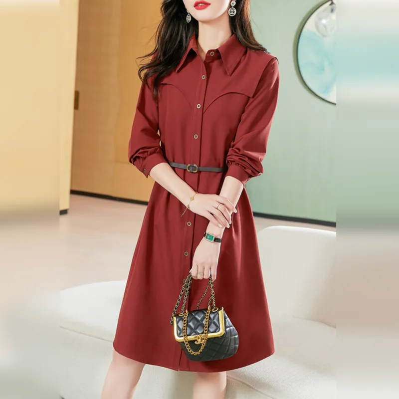 Wbwq Long Sleeved Dress Women's Maroon-5