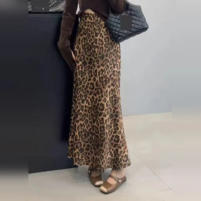 Wbwq Casual Long Skirt Women's Leopard Print-3