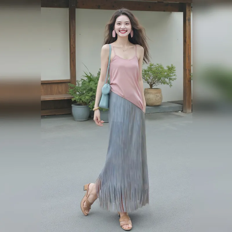 Wbwq Casual Long Skirt Women's Sky Blue-2
