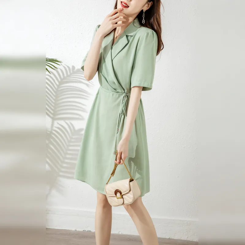 Wbwq Short Sleeved Dress Women's Vanilla Green-1