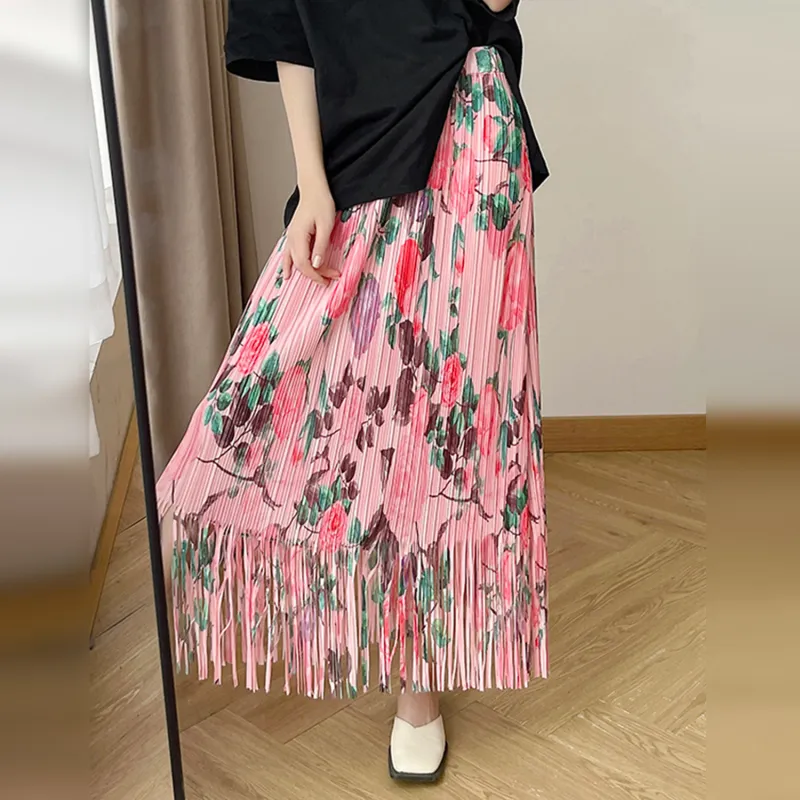 Wbwq Casual Long Skirt Women's Pink Floral-2