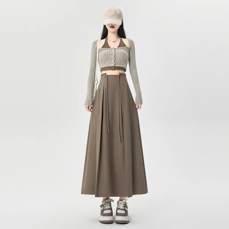 Wbwq Casual Long Skirts Women's Khaki-1