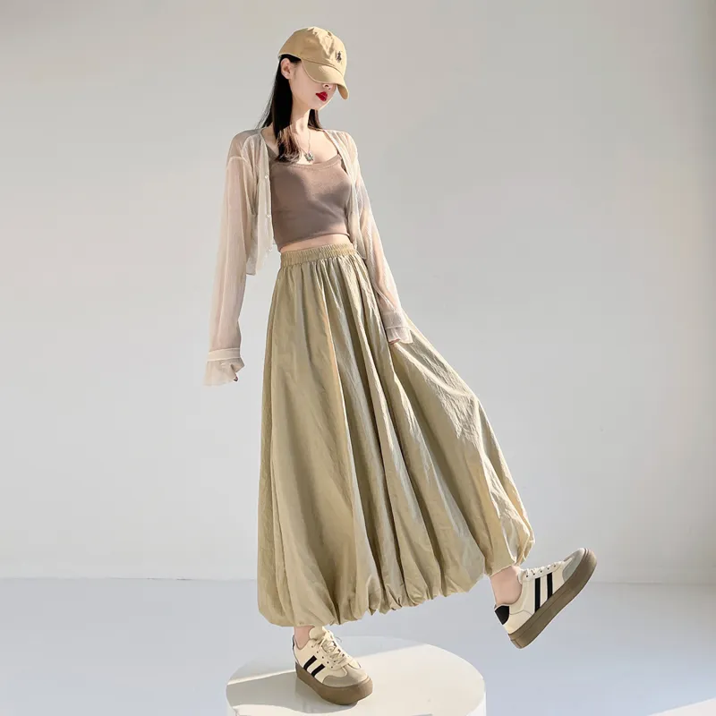 Wbwq Casual Long Skirt Women's Khaki-5