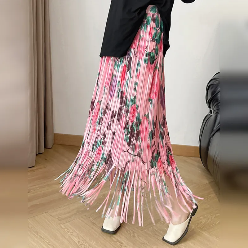 Wbwq Casual Long Skirt Women's Pink Floral-3