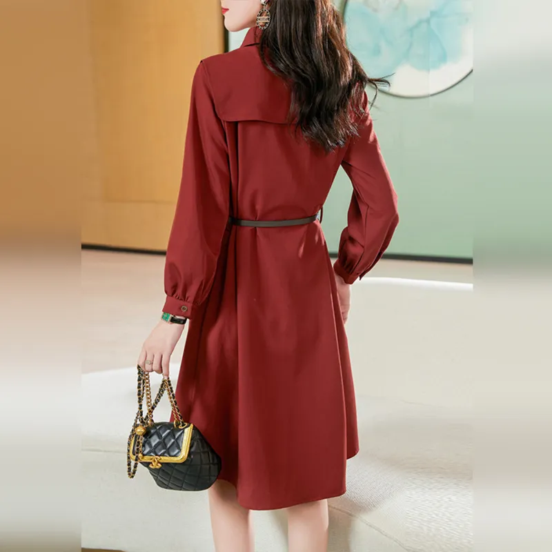 Wbwq Long Sleeved Dress Women's Maroon-3