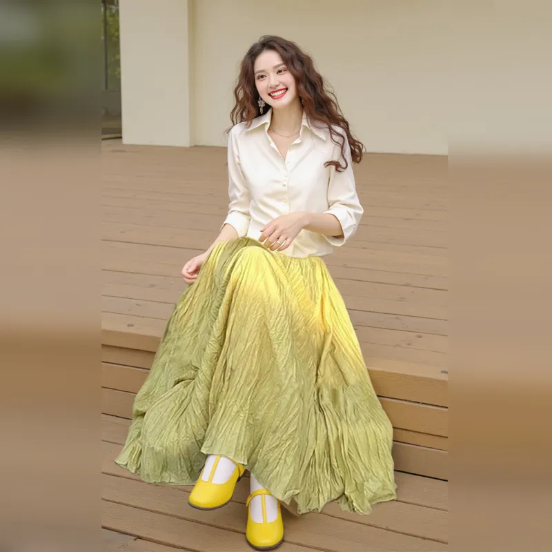 Wbwq Casual Long Skirts Women's Yellow-1