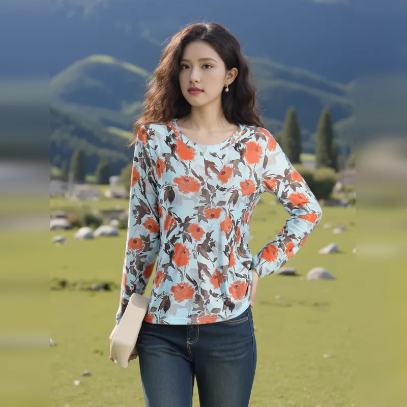 Wbwq T Shirt Women's Blue With Floral-5