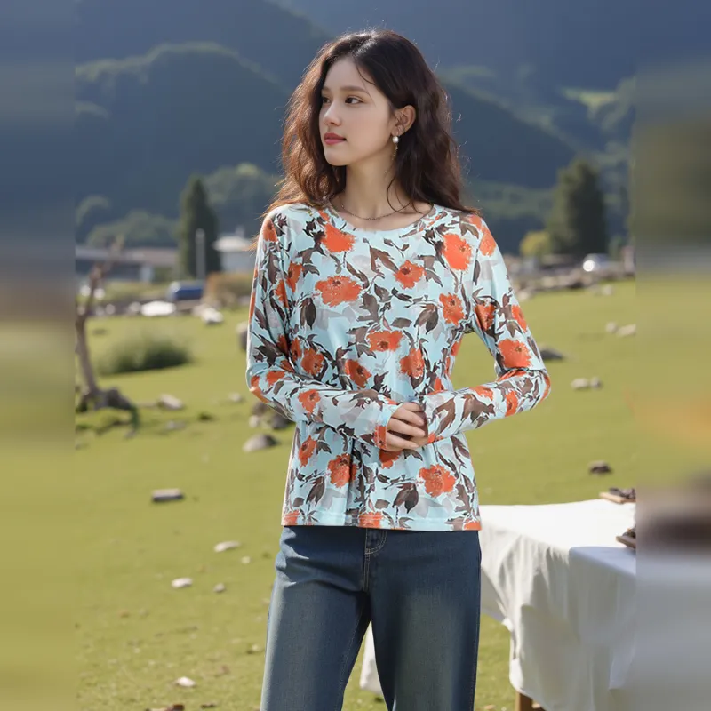 Wbwq T Shirt Women's Blue With Floral-3