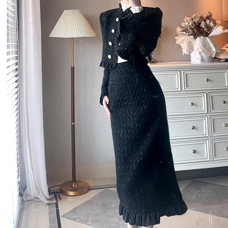 Wbwq Two Piece Skirt Sets Women's Black-2