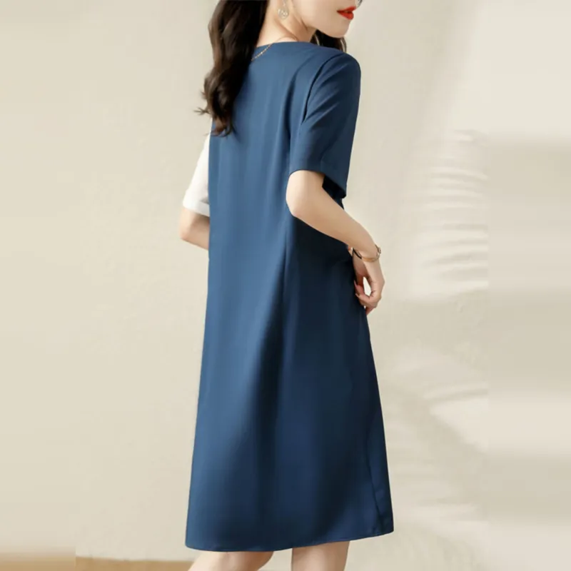 Wbwq Short Sleeved Dress Women's Blue & White-2