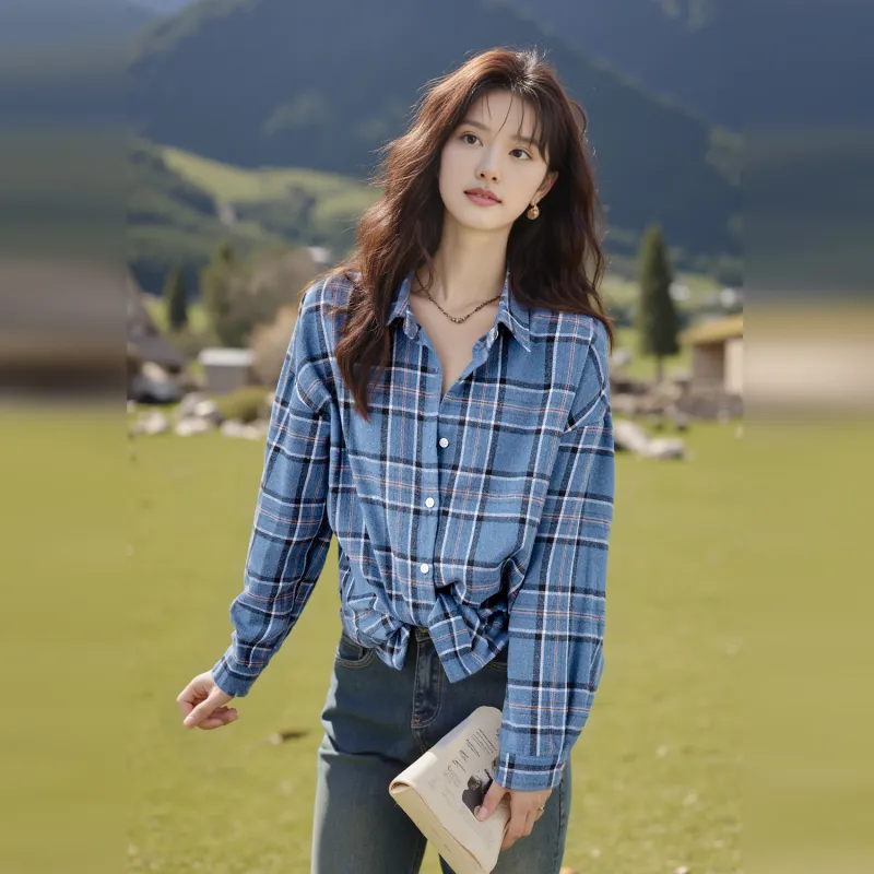 Wbwq Shirts Women's Blue Plaid-2
