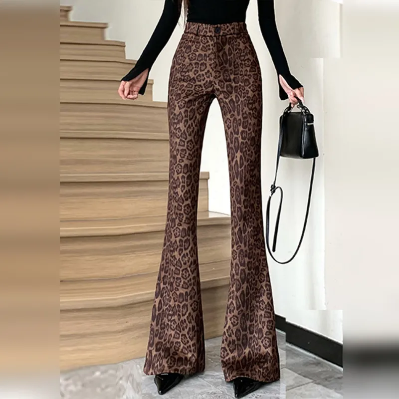 Wbwq Casual Pants Women's Leopard Print-11
