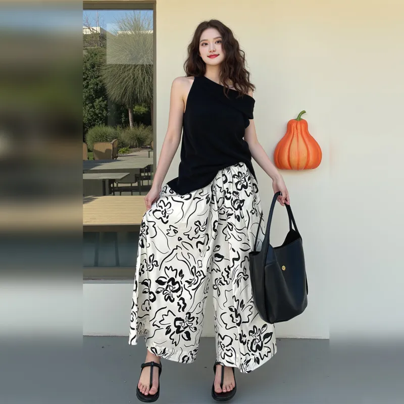 Wbwq Casual Pants Women's White Base Floral-3