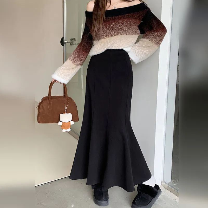 Wbwq Casual Long Skirt Women's Black-2