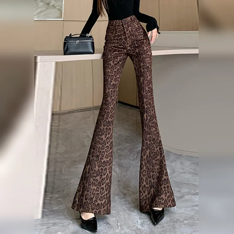 Wbwq Casual Pants Women's Leopard Print-1