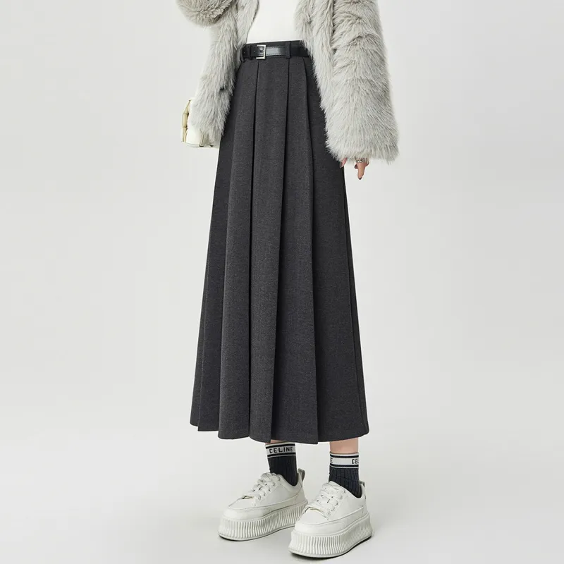 Wbwq Casual Long Skirt Women's Dark Gray-4