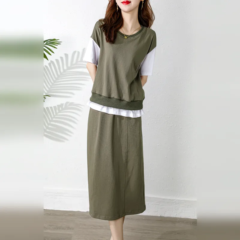 Wbwq Skirt Set Women's Army Green-3