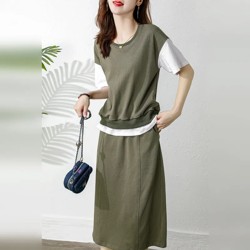 Wbwq Skirt Set Women's Army Green-4