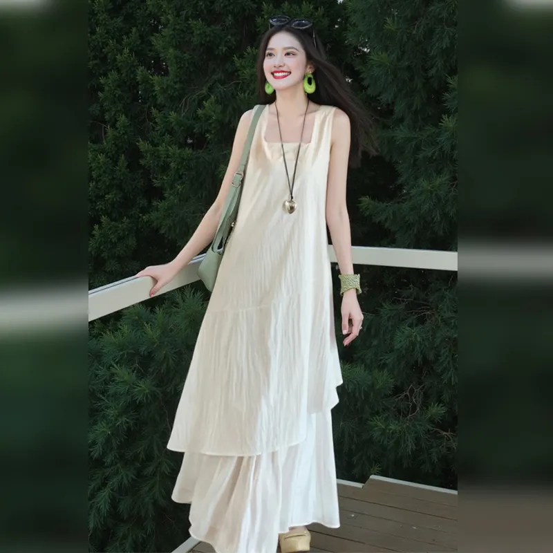 Wbwq Sleeveless Dresses Women's White-5