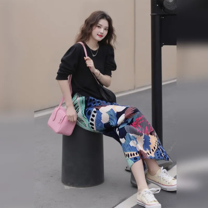 Wbwq Casual Long Skirts Women's Graffiti Floral-3