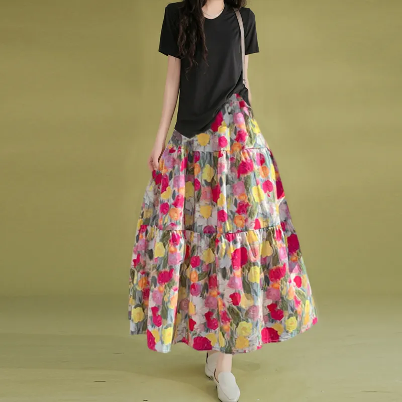 Wbwq Casual Long Skirt Women's Orange Red-3