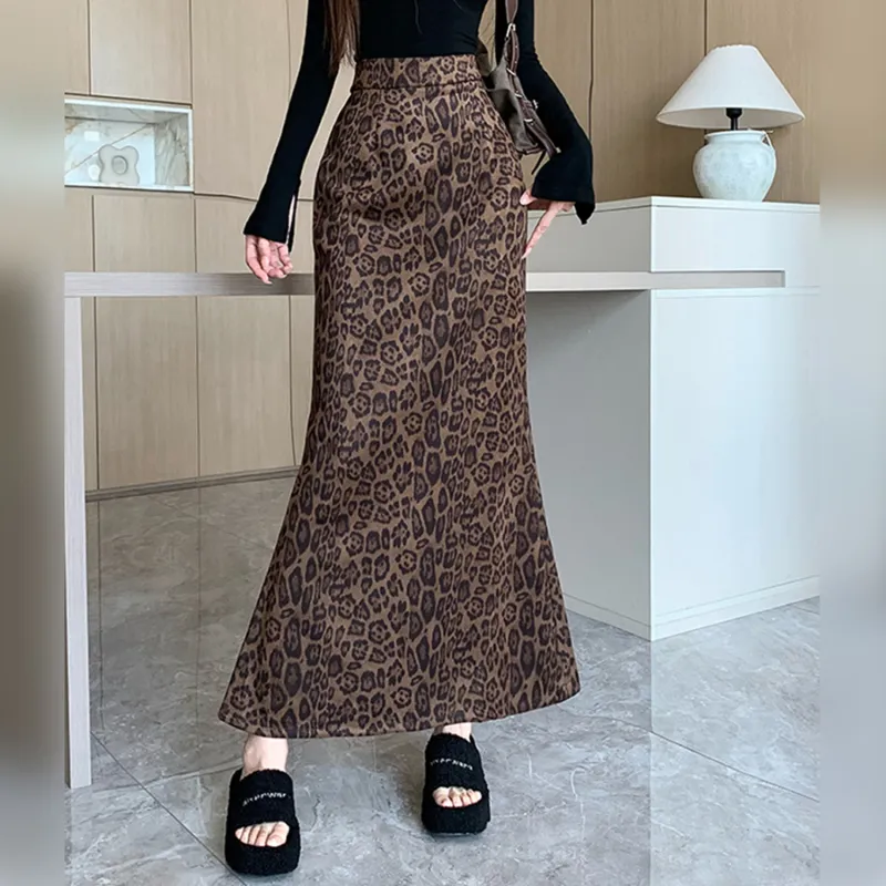 Wbwq Casual Long Skirts Women's Leopard Print-2