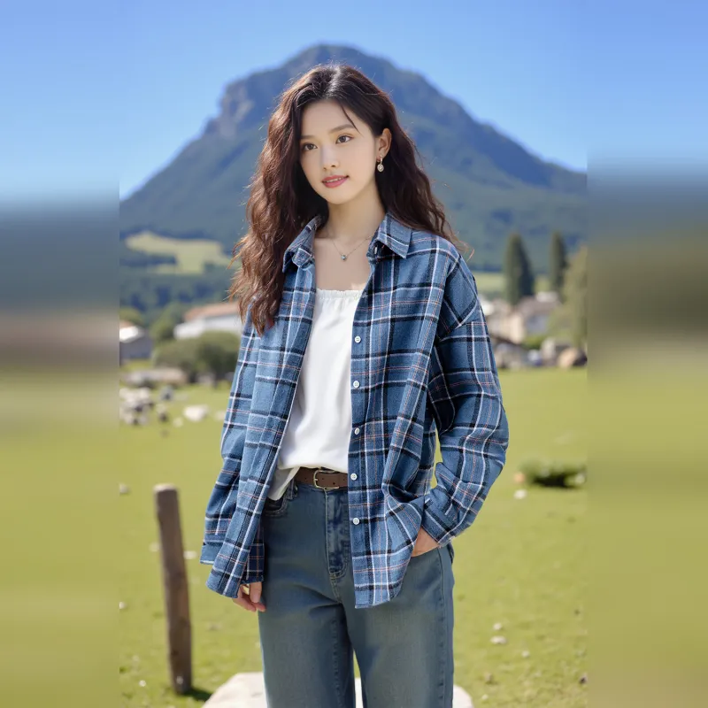 Wbwq Shirts Women's Blue Plaid-4