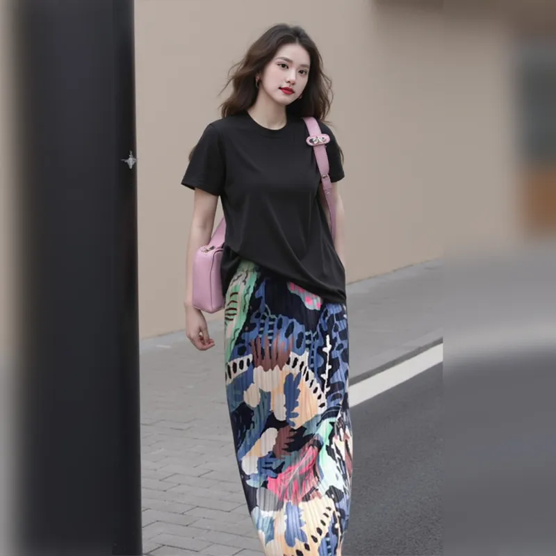 Wbwq Casual Long Skirts Women's Graffiti Floral-1