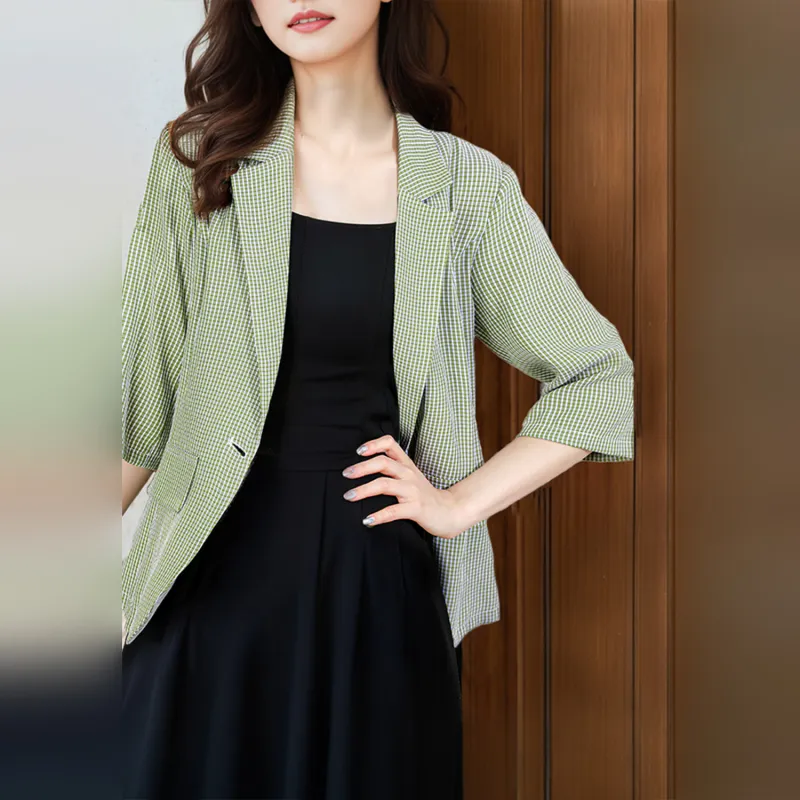 Wbwq Business Suit Women's Green Small Plaid-1