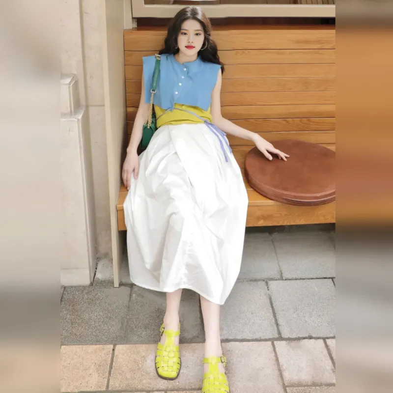 Wbwq Casual Long Skirts Women's White-3