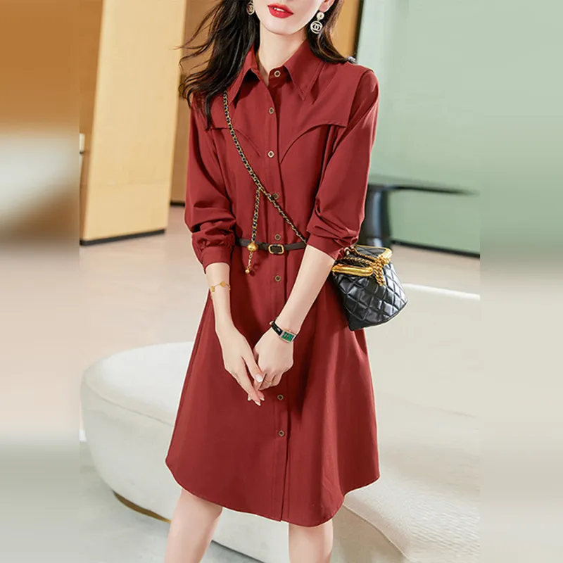 Wbwq Long Sleeved Dress Women's Maroon-4