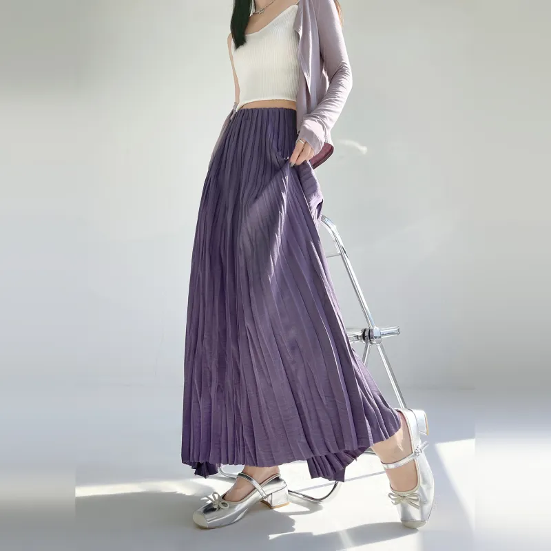 Wbwq Casual Long Skirt Women's Purple-4