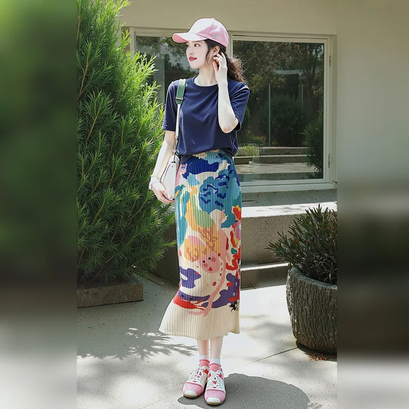 Wbwq Casual Long Skirt Women's Colorful Floral-2