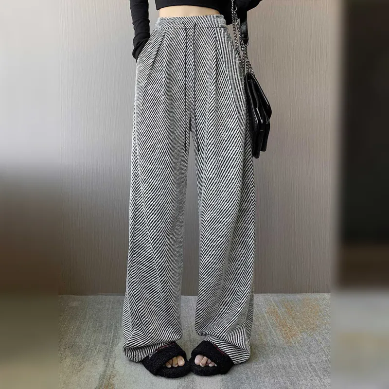 Wbwq Casual Pants Women's Diagonal Stripe Pattern-3