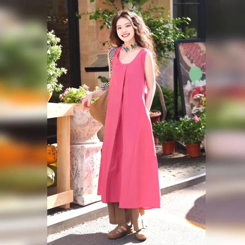 Wbwq Sleeveless Dress Women's Fuchsia-4