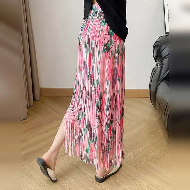 Wbwq Casual Long Skirt Women's Pink Floral-5